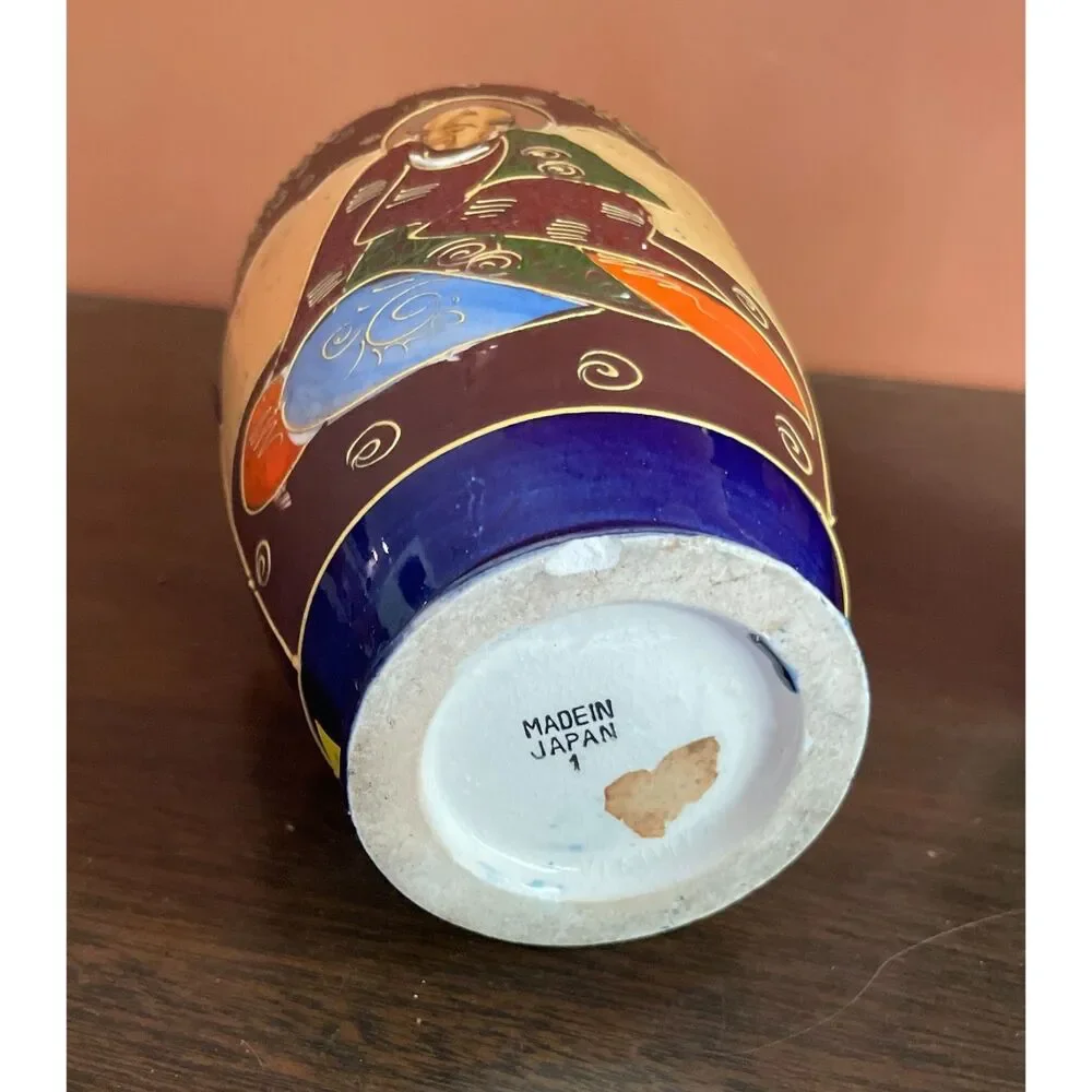 Vintage Japan Cobalt Hand Painted Vase Set Pair 8
